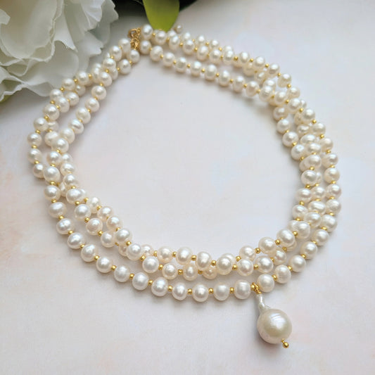 Pearl choker necklace with baroque pearl drop - Susie Warner
