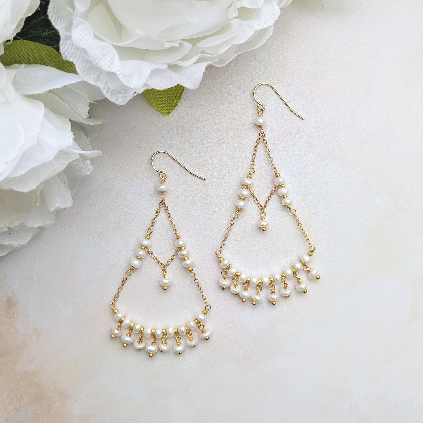 Gold Pearl Chandelier Earrings - Susie Warner