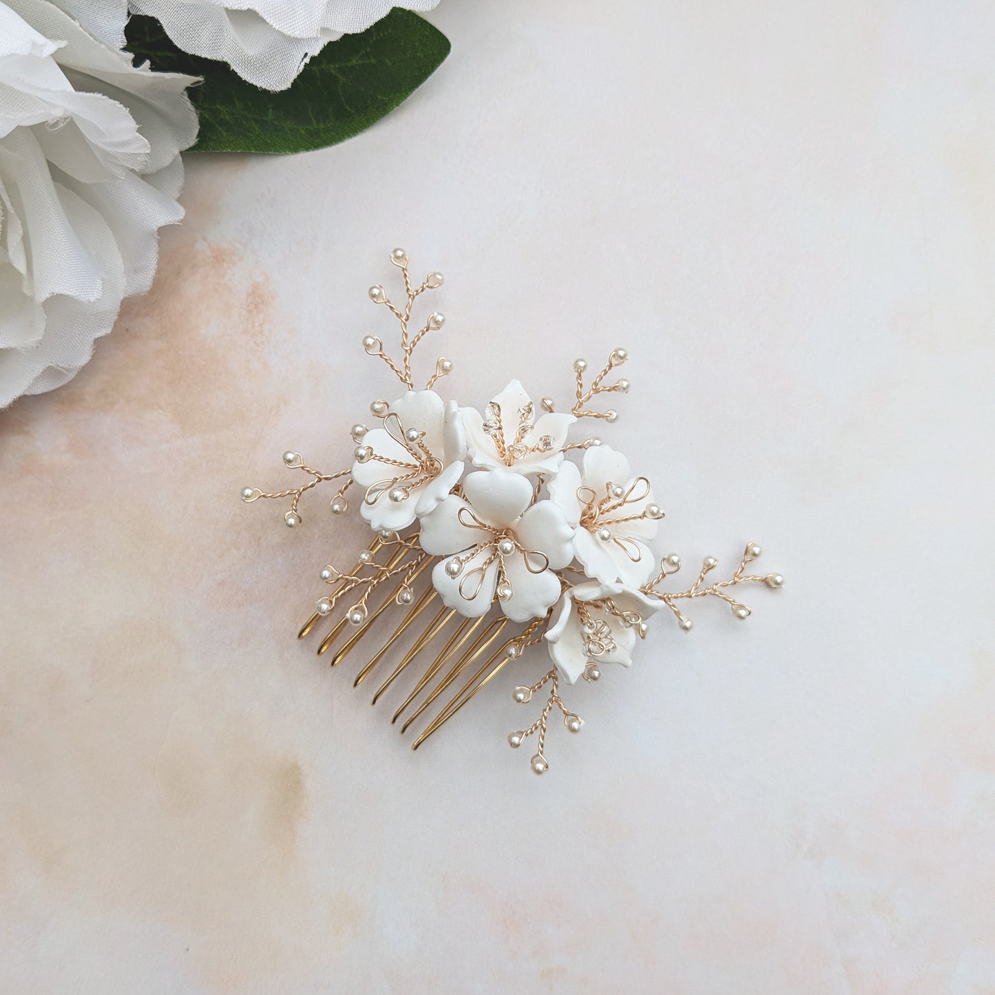Modern floral hair comb for brides - Susie Warner