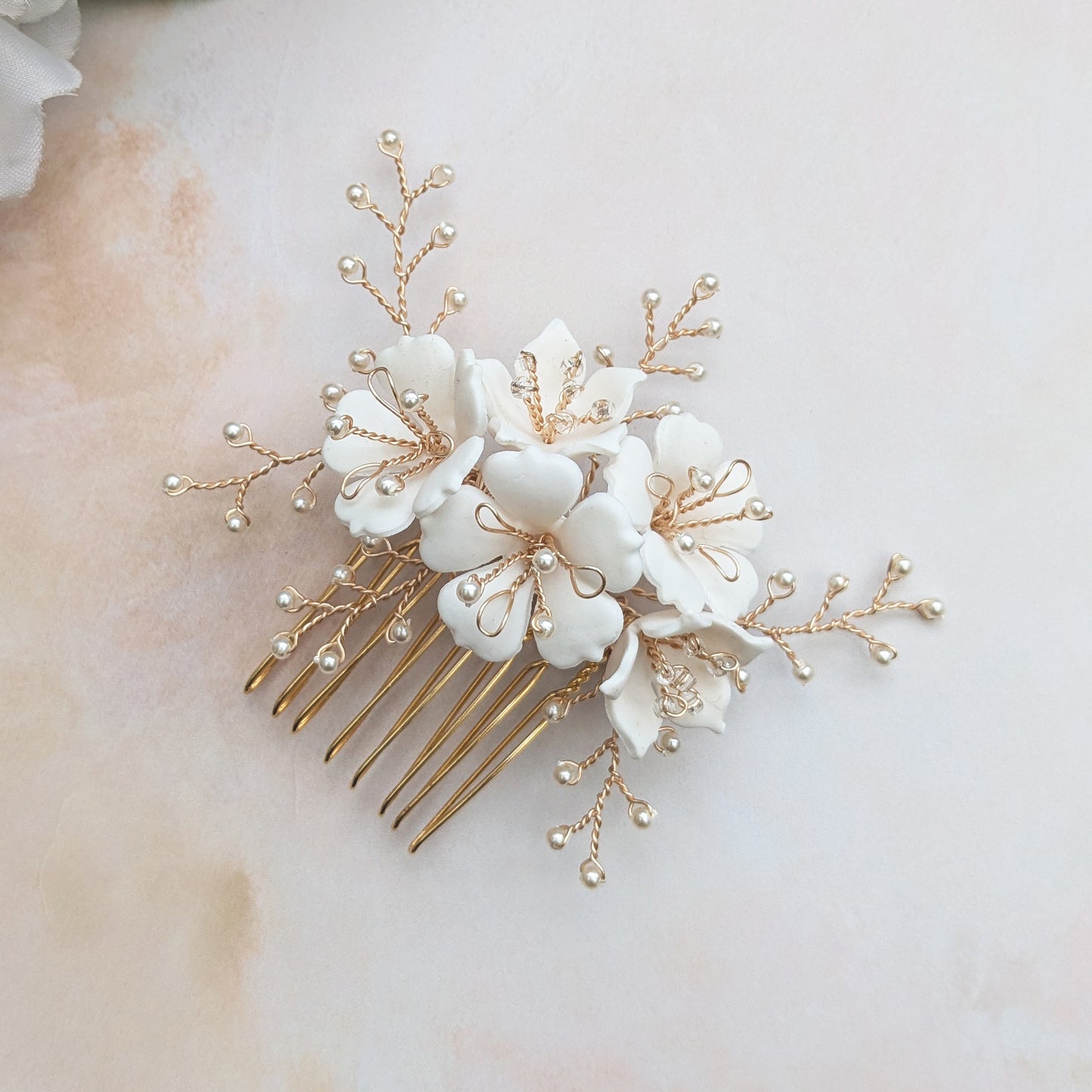 Modern floral hair comb for weddings - Susie Warner