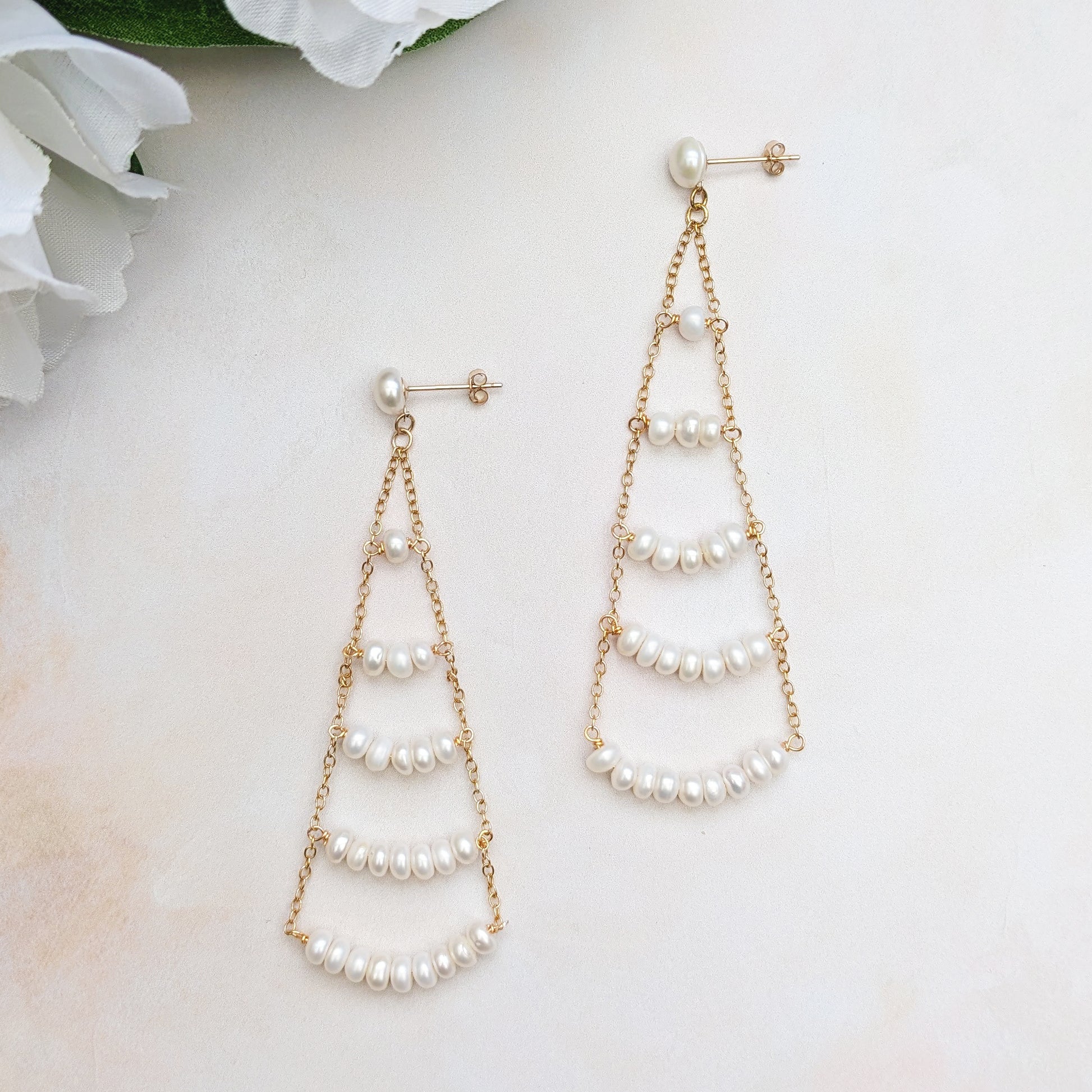 Modern Pearl chandelier earrings for weddings - Susie warner