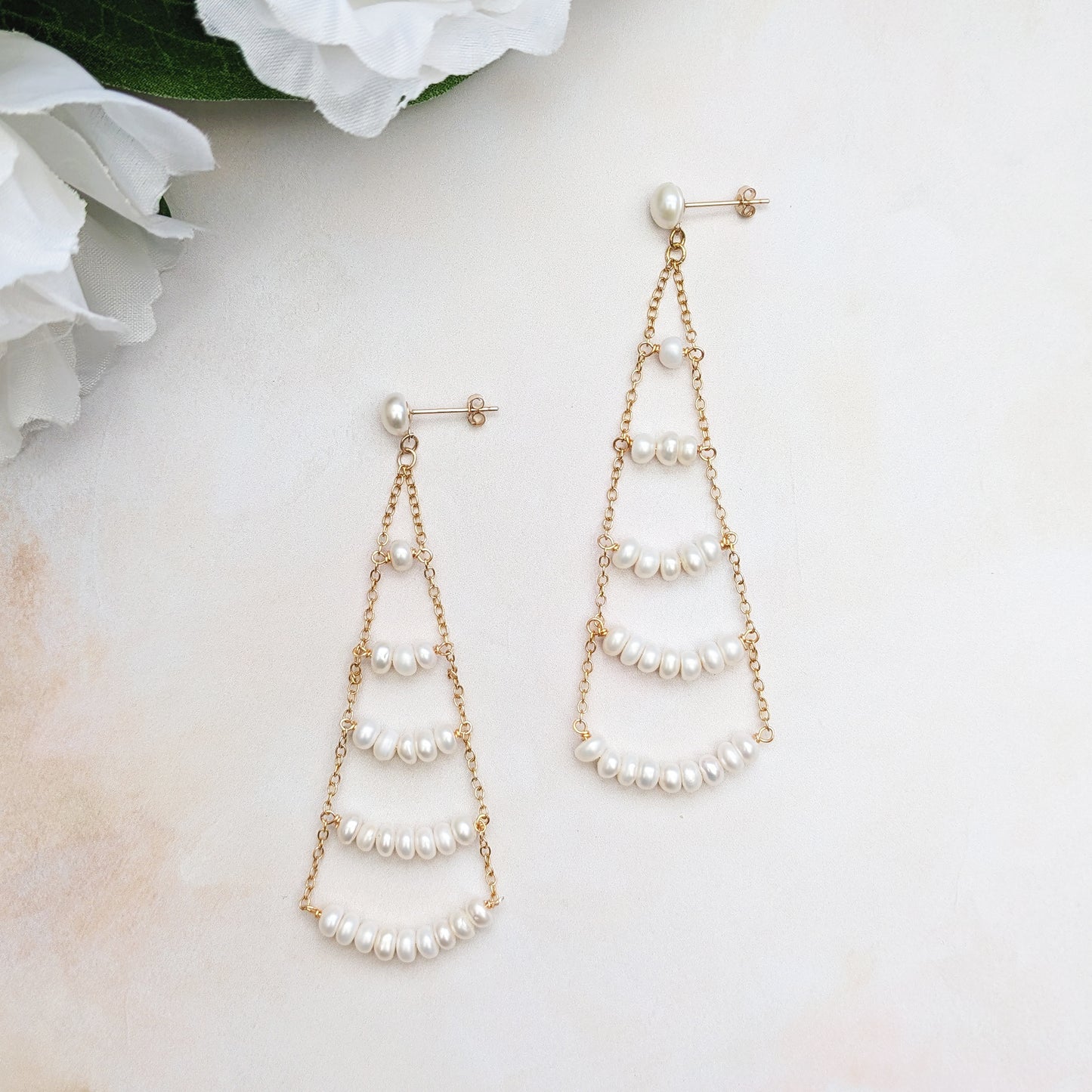 Statement gold pearl chandelier earrings - Susie Warner