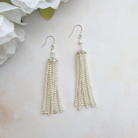 Pearl Tassel Wedding Earrings for Brides - Susie Warner
