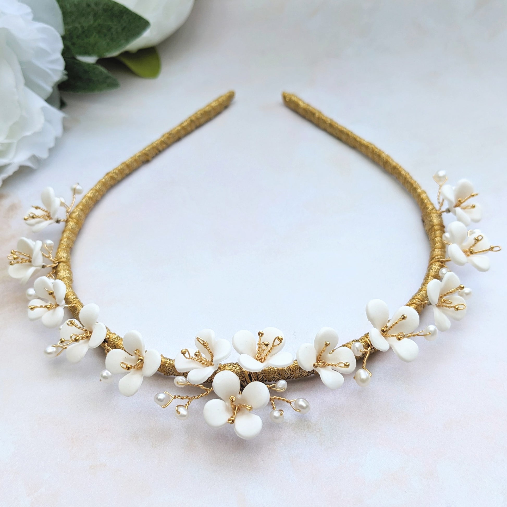 Modern floral bridal crown for weddings - Susie Warner