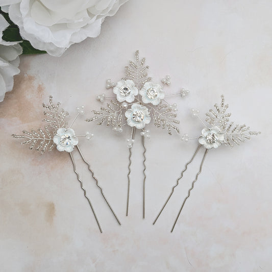 modern floral hair pins for brides - Susie Warner