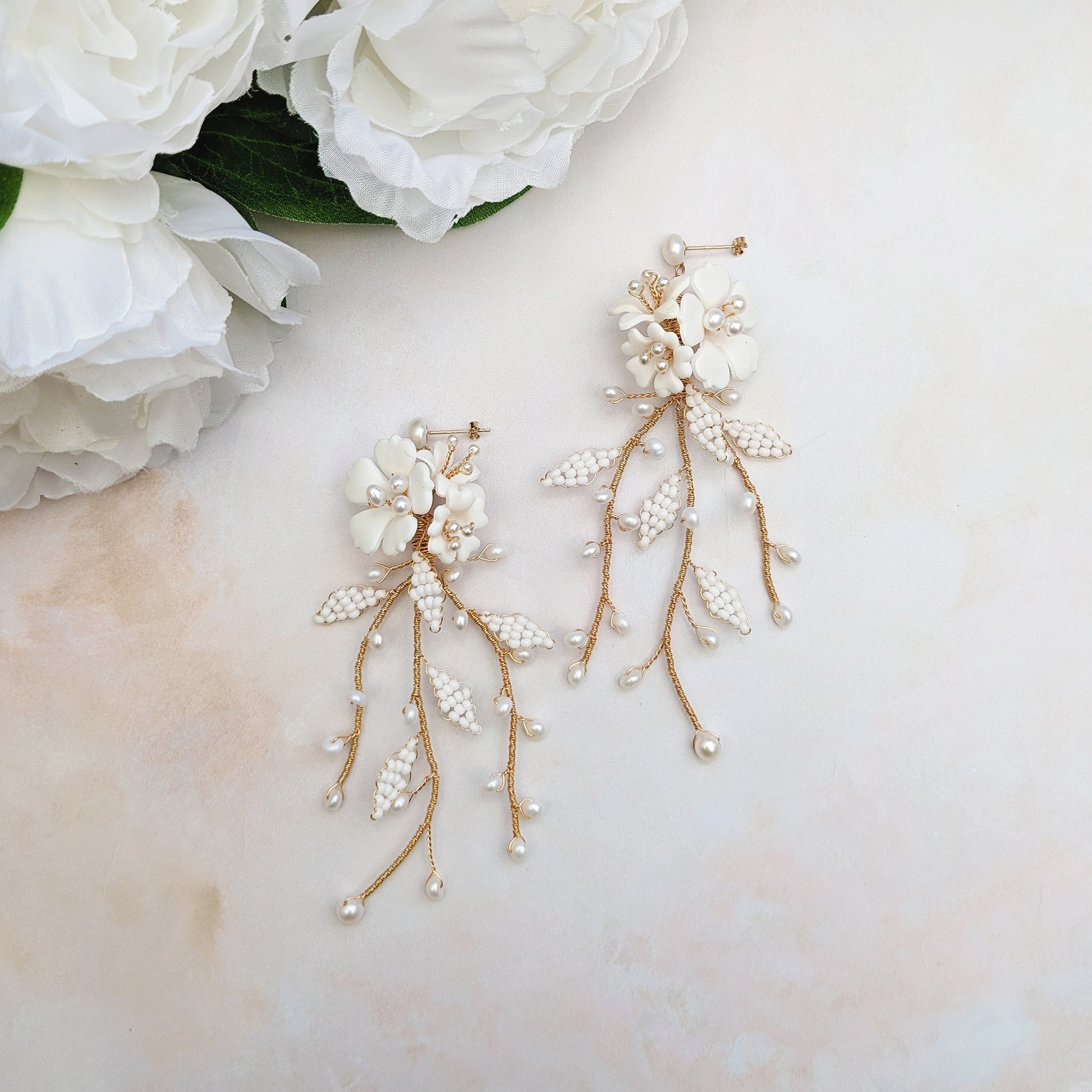 modern flower earrings for brides - susie warner wedding jewellery