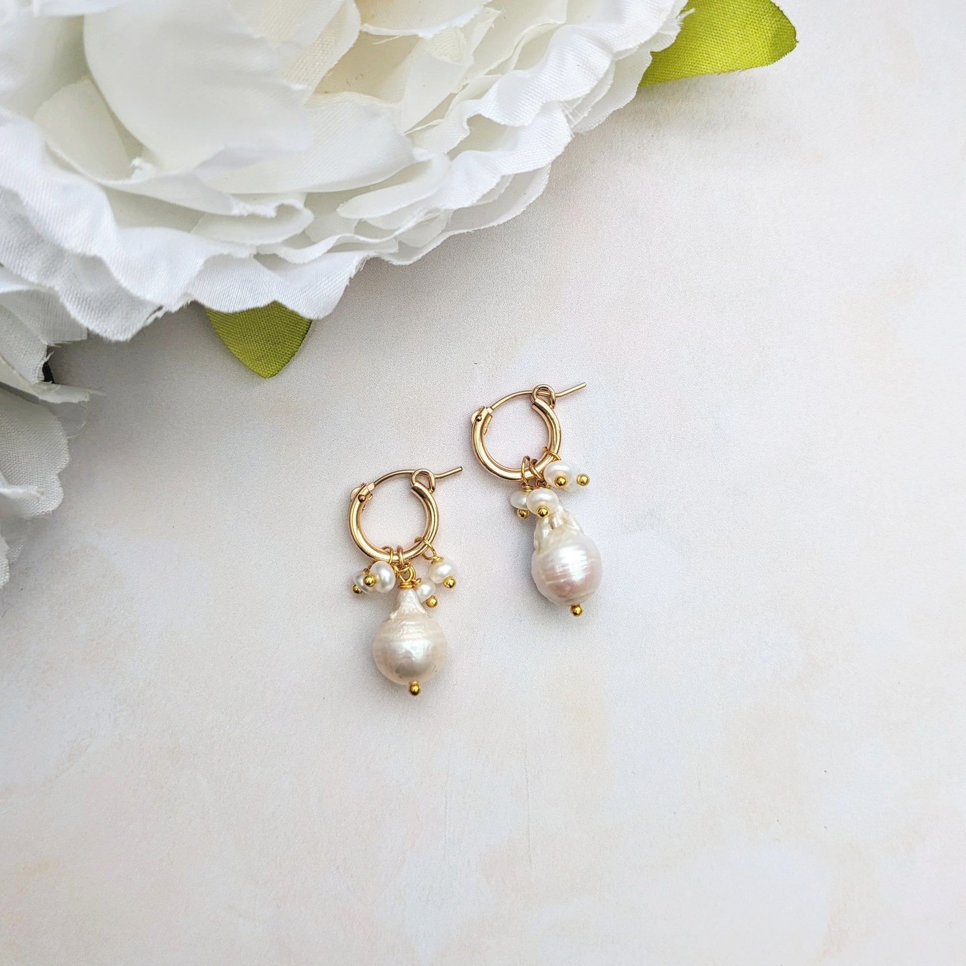 Baroque Pearl Hoop Earrings for Weddings - Susie Warner