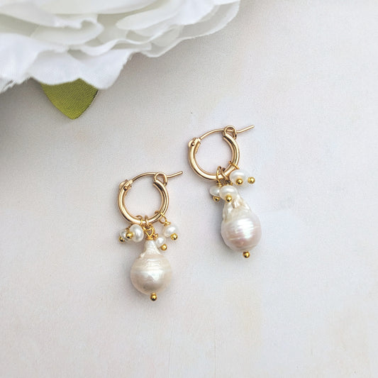 Gold Baroque Pearl Hoop Earrings - Susie Warner