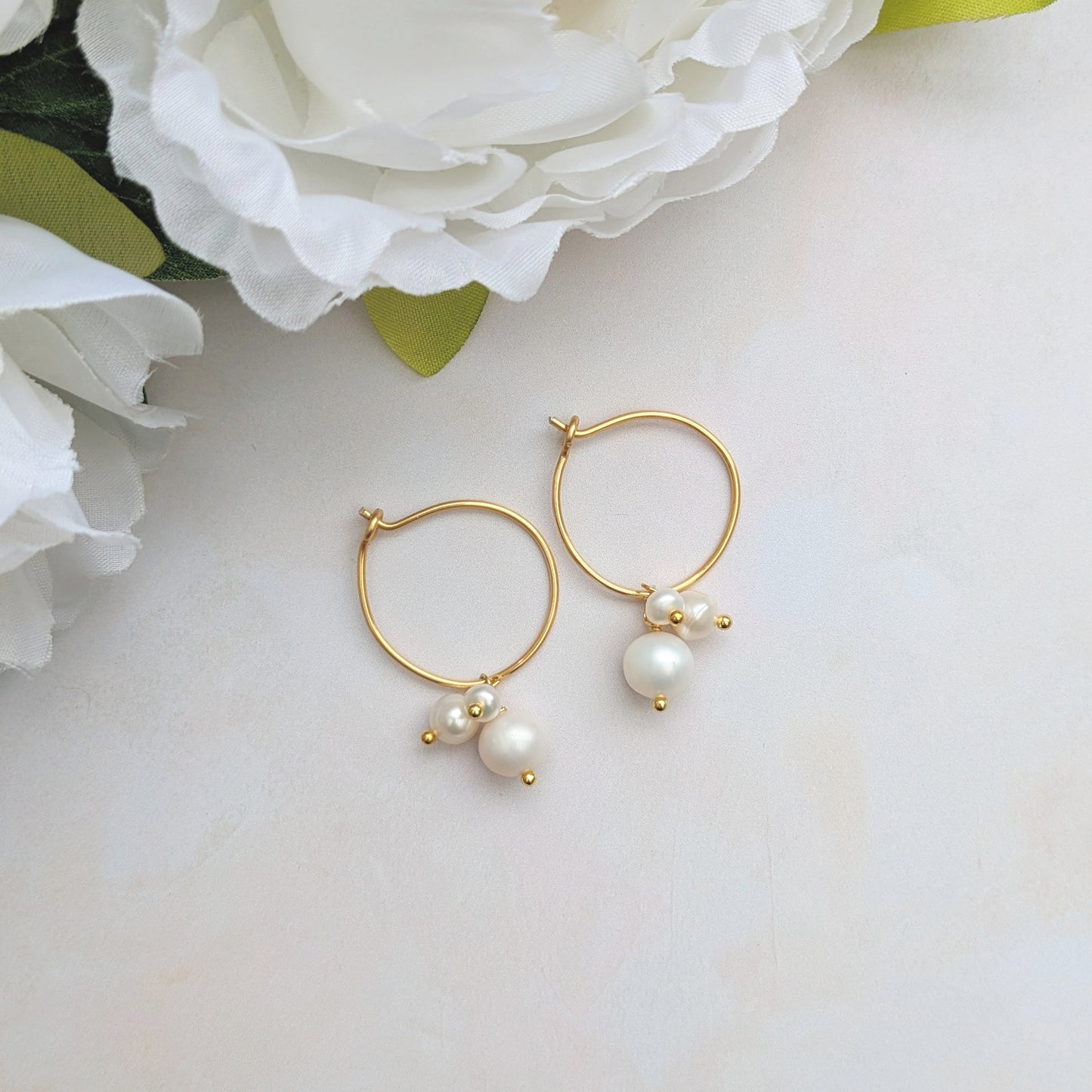 Gold Pearl Hoop Earrings - Susie Warner