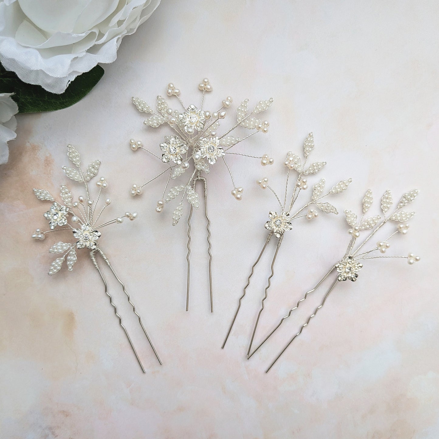 Modern floral hair pins for brides - Susie Warner