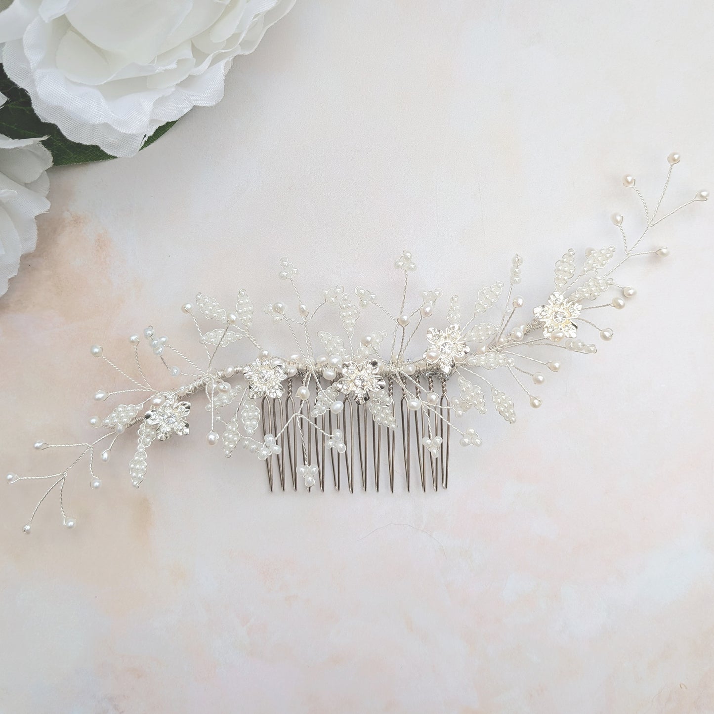 Pearl & Crystal floral wedding headpiece for brides - Susie warner
