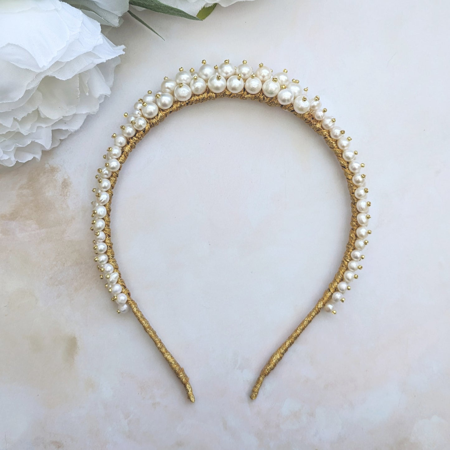 Modern luxury Freshwater Pearl Bridal Headband for Weddings - Susie Warner