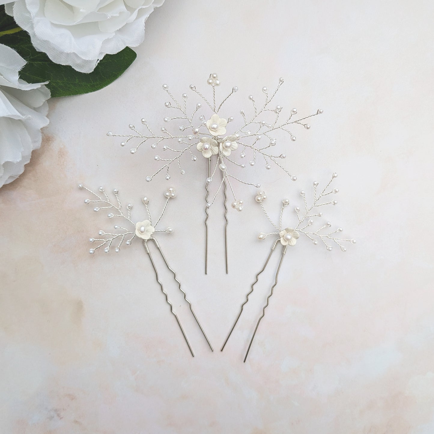 Modern floral hair pins for brides - Susie Warner