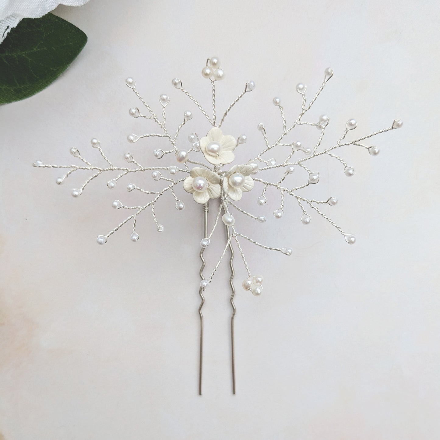 Modern white floral hair pins - Susie Warner