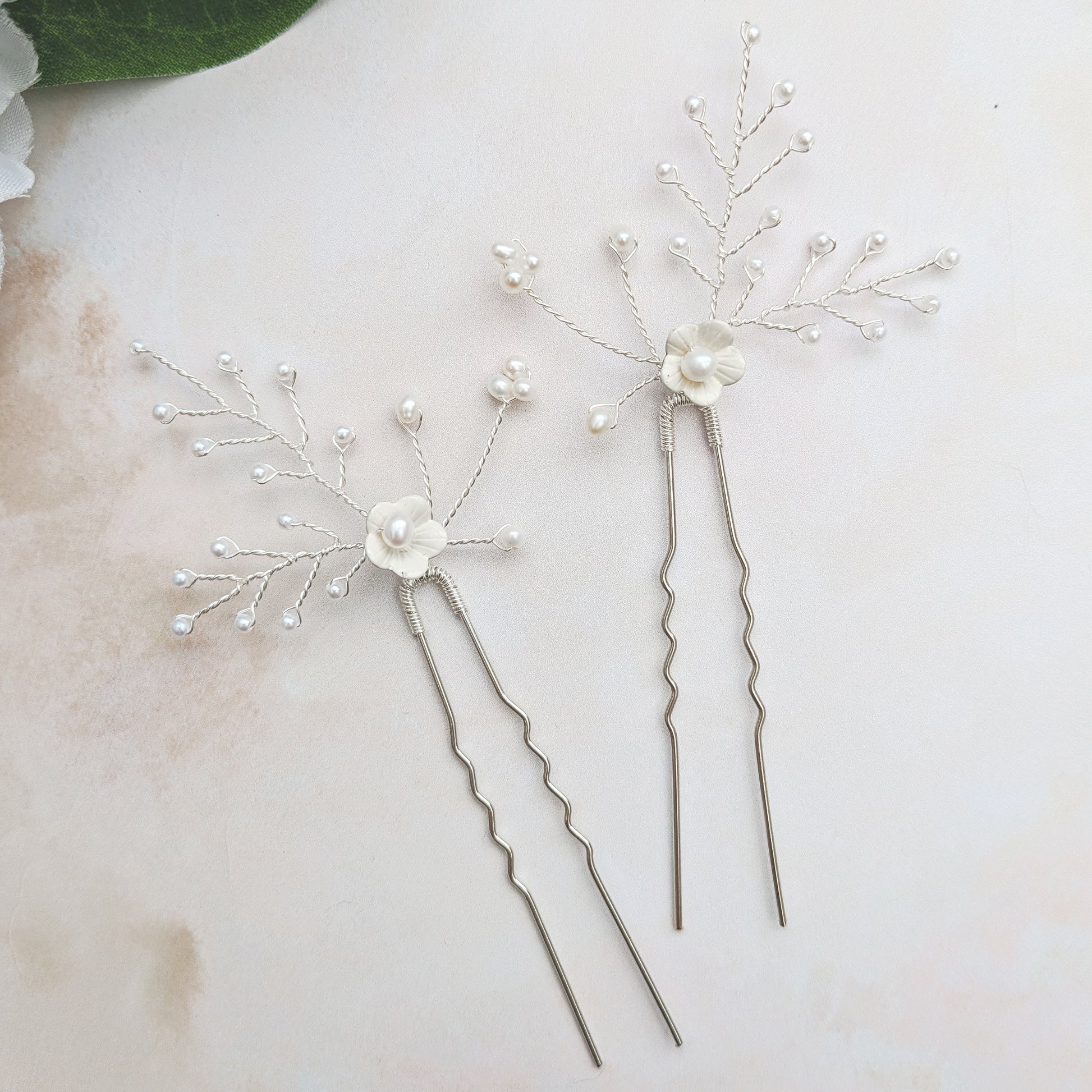 Modern white floral hair pins - Susie Warner
