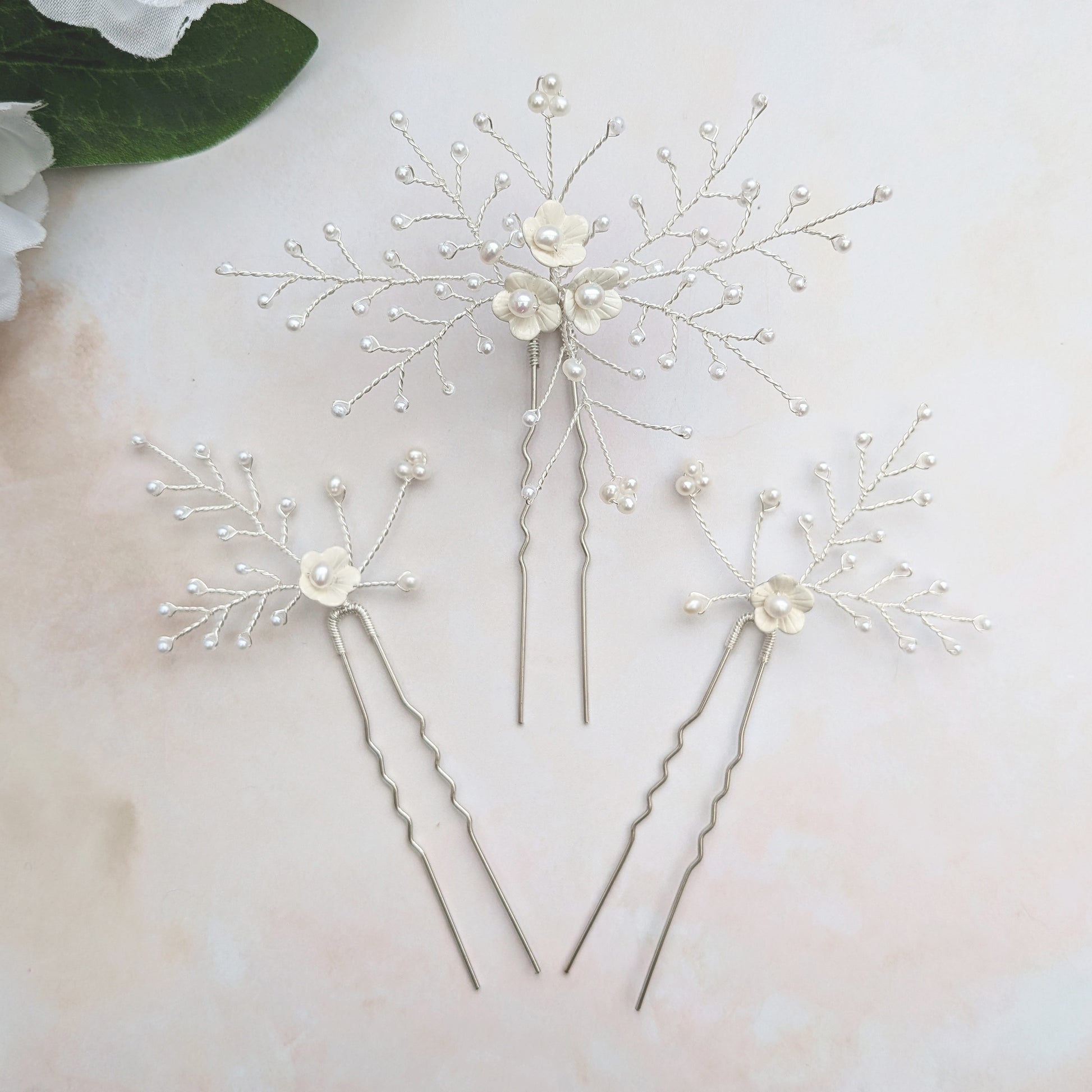 White floral hair pins - Susie Warner