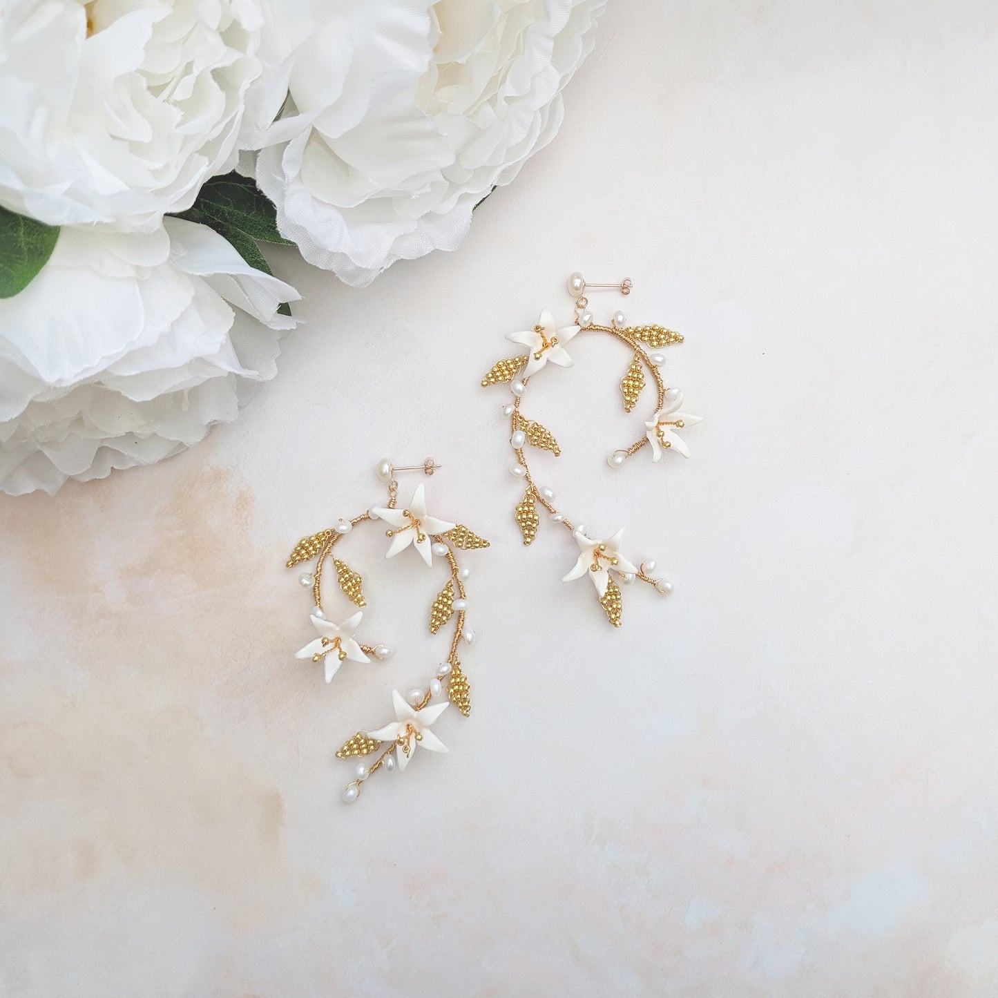 Statement modern floral bridal earrings for weddings - Susie Warner