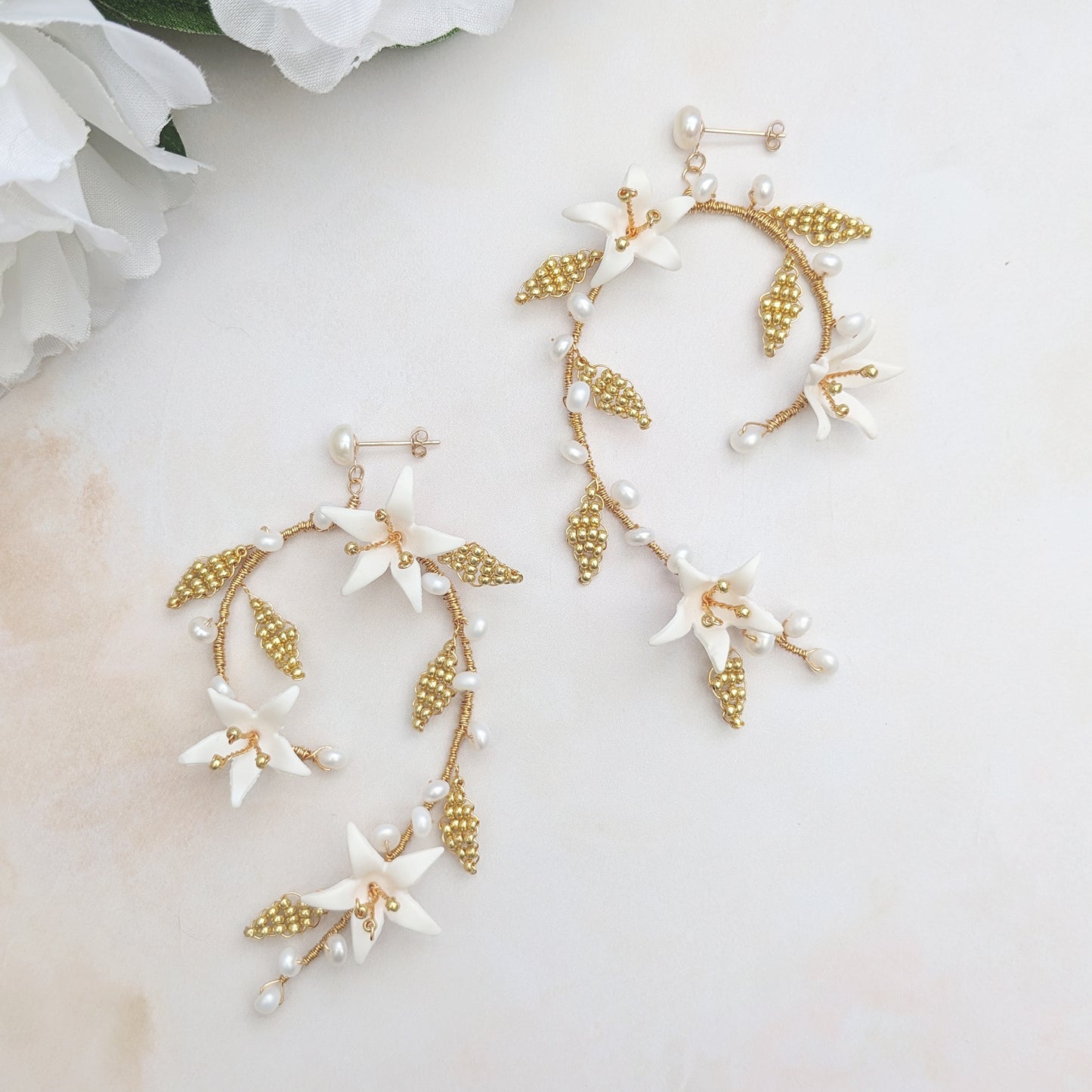 Statement floral wedding earrings for brides - Susie Warner
