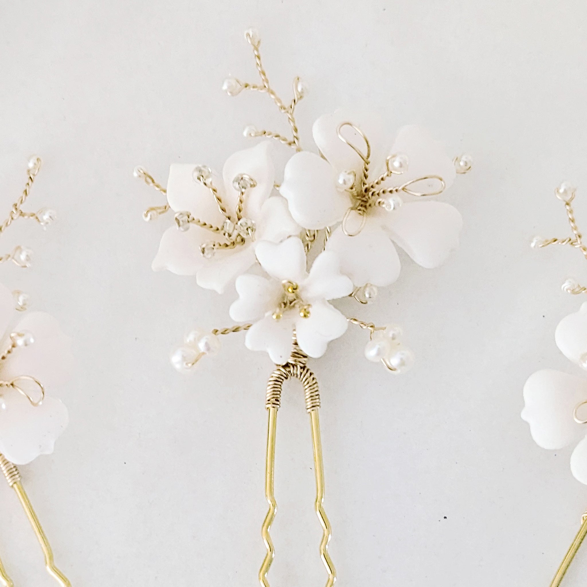 White Flower Hair Pins Susie Warner Bridal Hair Accessories