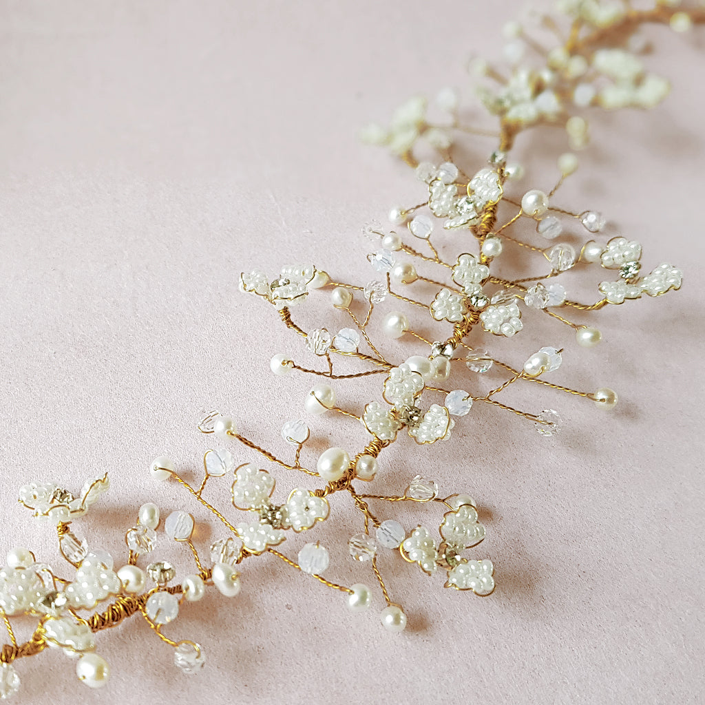 Titania Beaded Pearl Baby s Breath Hair Vine